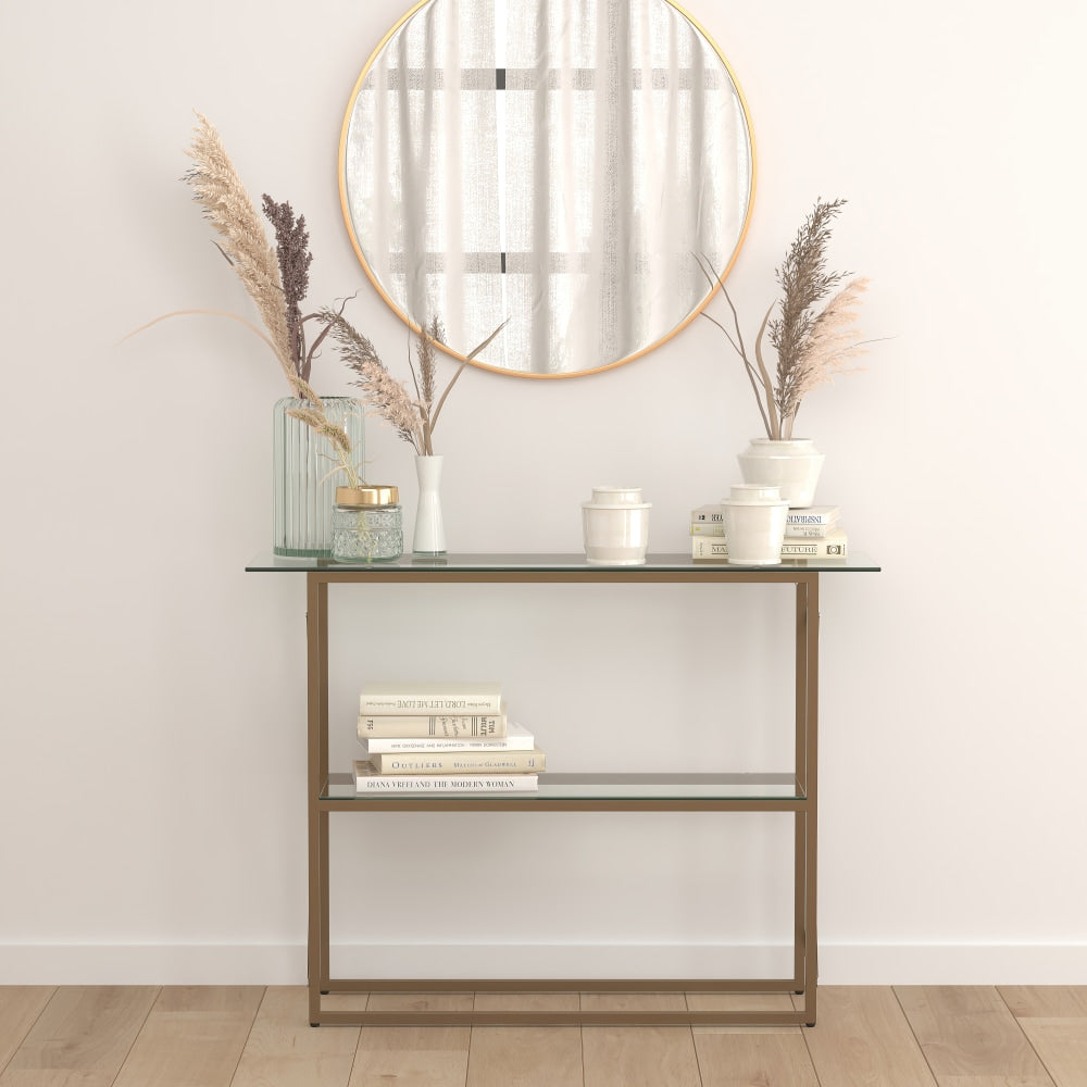 Flash Furniture Glass Console Table, 32inH x 43-1/4inW x 13-3/4inD, Clear/Matte Gold