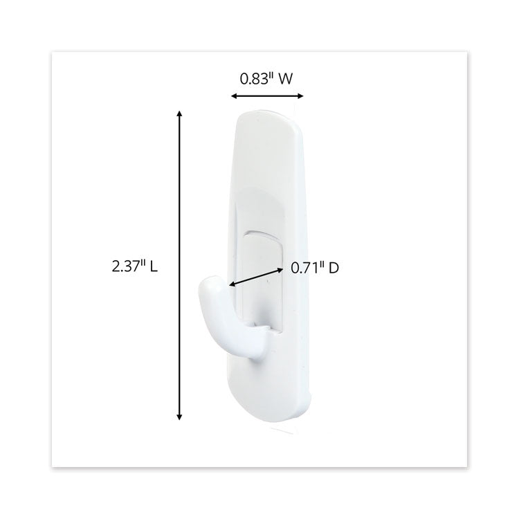 General Purpose Hooks, Small, Plastic, White, 1 lb Capacity, 6 Hooks and 12 Strips/Pack