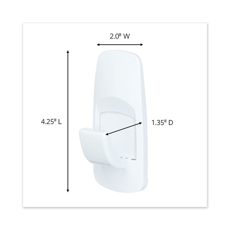 General Purpose Hooks, Jumbo, Plastic, White, 7.5 lb Capacity, White, 1 Hook and 4 Strips