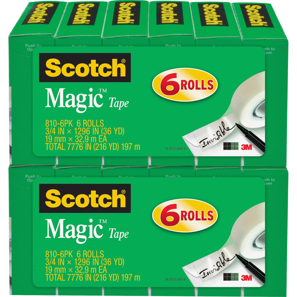 Scotch Magic Tape, 0.75in x 108ft, Clear, Pack Of 12 Rolls