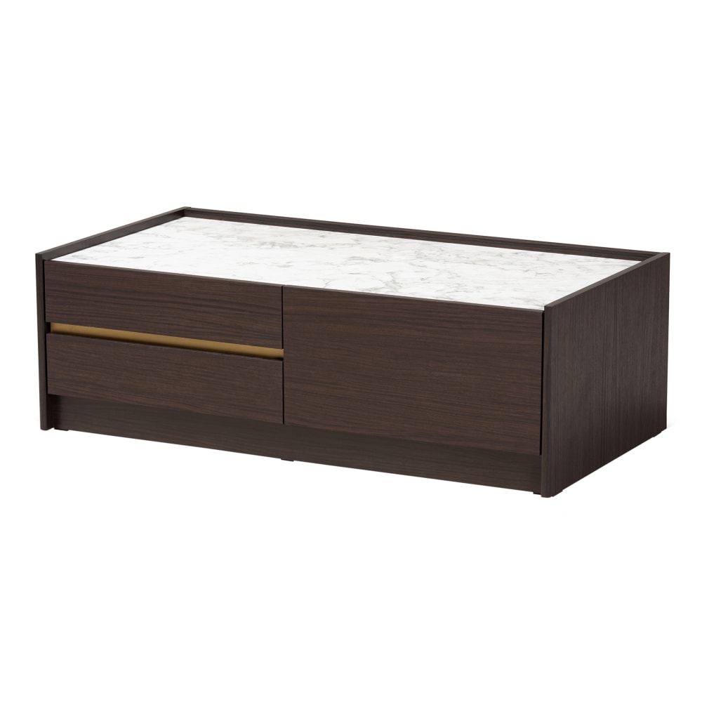 Baxton Studio Walker Coffee Table, 13-7/16inH x 41-1/4inW x 21-5/8inD, Dark Brown/Gold/Marble