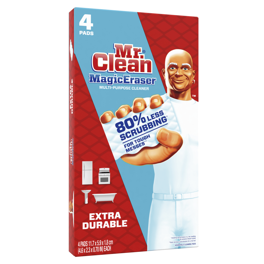Mr. Clean Magic Eraser Extra-Durable Cleaning Pads With Durafoam, White, 4 Pads Per Pack, Carton Of 8 Packs