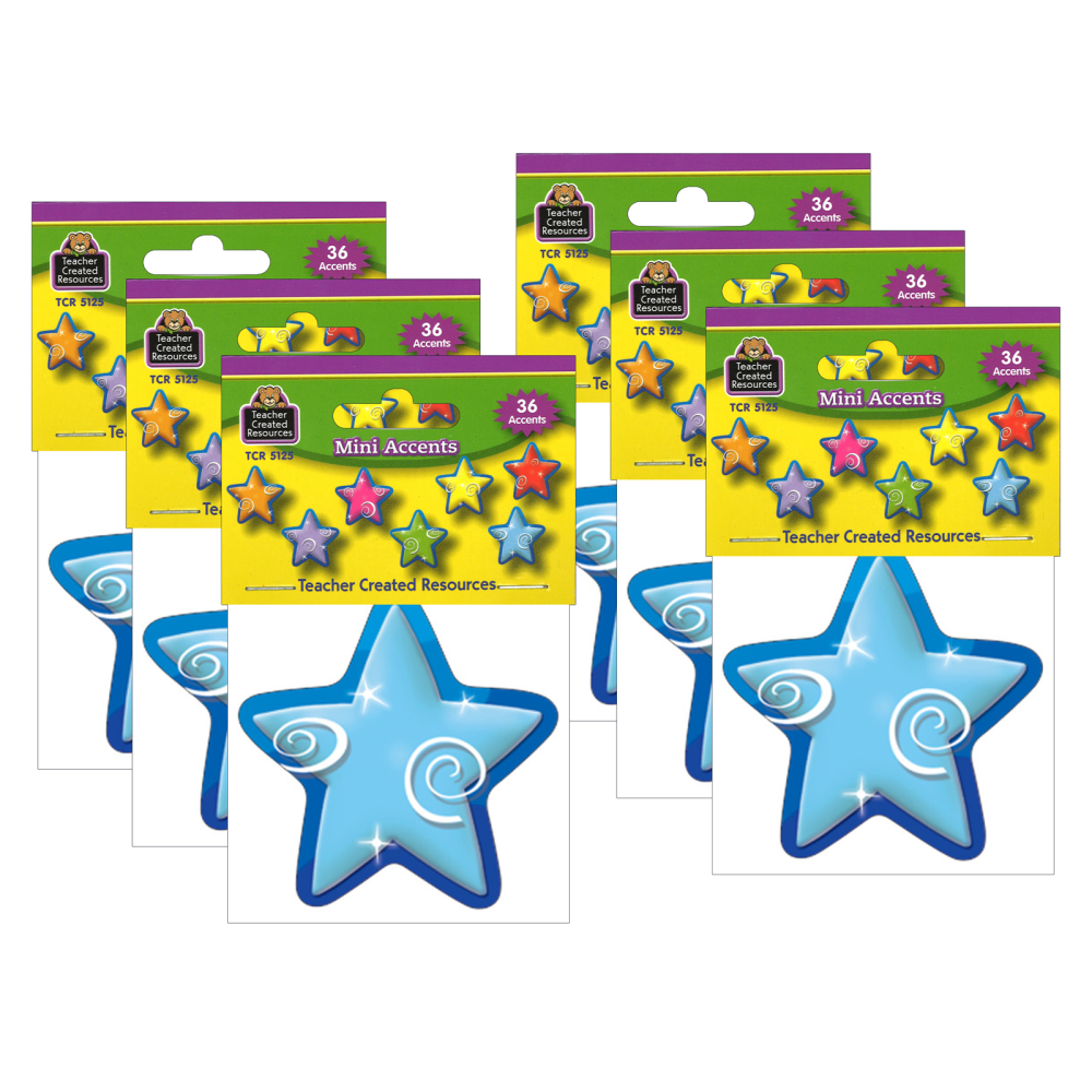 Teacher Created Resources Mini Accents, Stars, 36 Accents Per Pack, Set Of 6 Packs