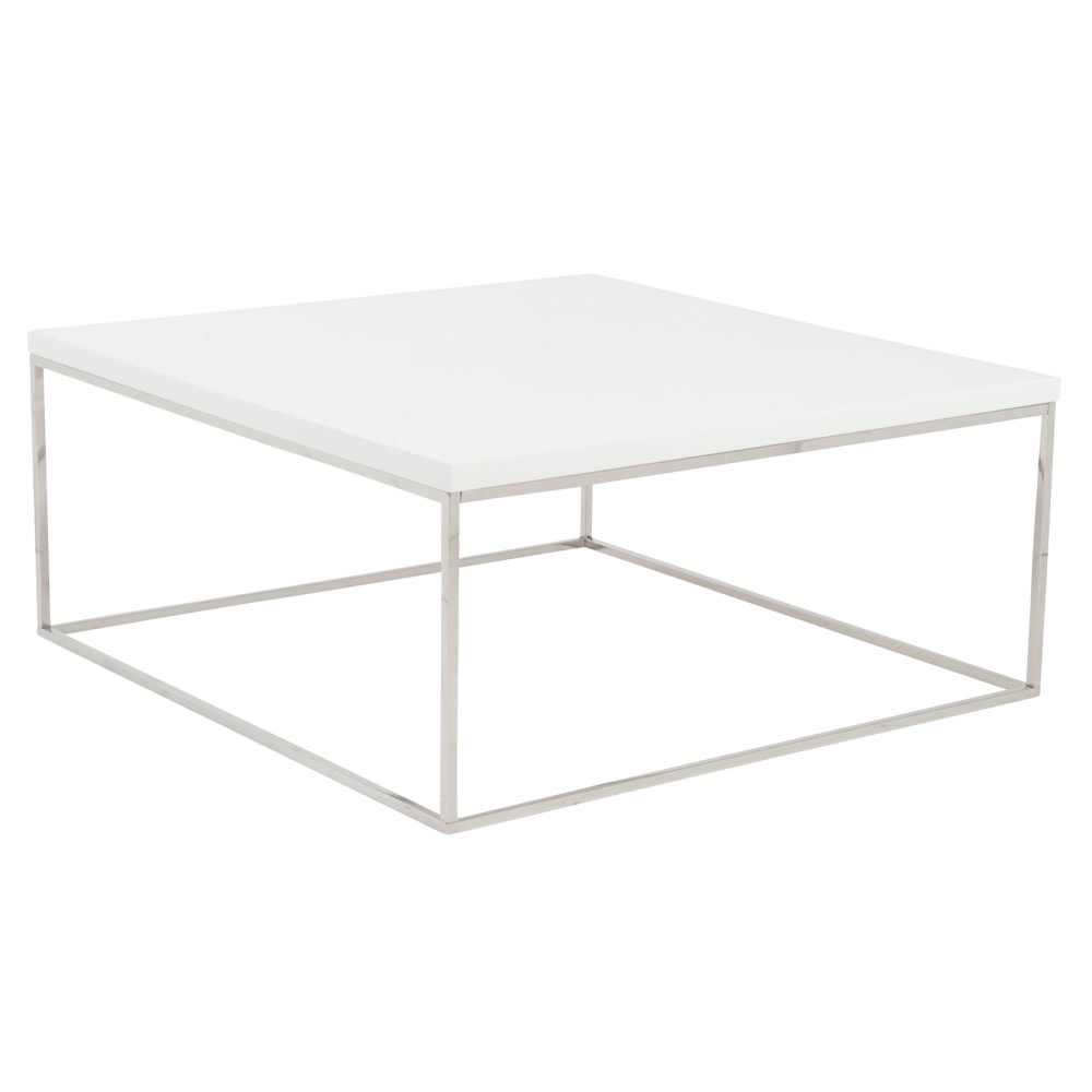 Eurostyle Teresa Square Coffee Table, 15-1/2inH x 35-1/2inW x 35-1/2inD, Polished Steel/White
