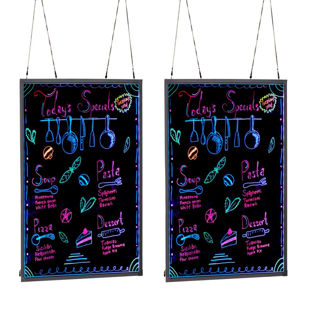 Alpine Industries LED Illuminated Hanging Message Writing Boards, 39-7/16inH x 31-1/2inW x 1/2inD, Black, Pack Of 2 Boards