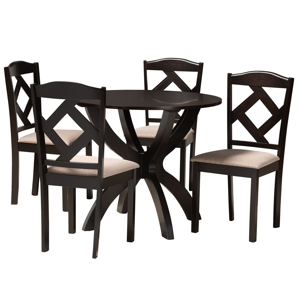 Baxton Studio Quinlan Dining Set, 29-15/16inH x 35-7/16inW x 35-7/16inD, Sand/Dark Brown