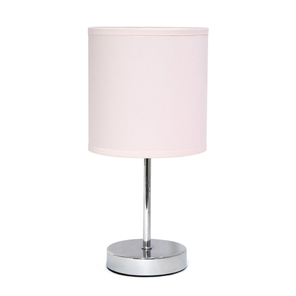 Simple Designs Mini Basic Table Lamp with Fabric Shade, 11inH, Blush Pink/Chrome