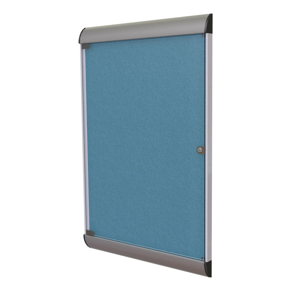 Ghent Silhouette 1-Door Enclosed Bulletin Board, Vinyl, 42?" x 27-3/4" , Satin & Black Aluminum Frame, Ocean