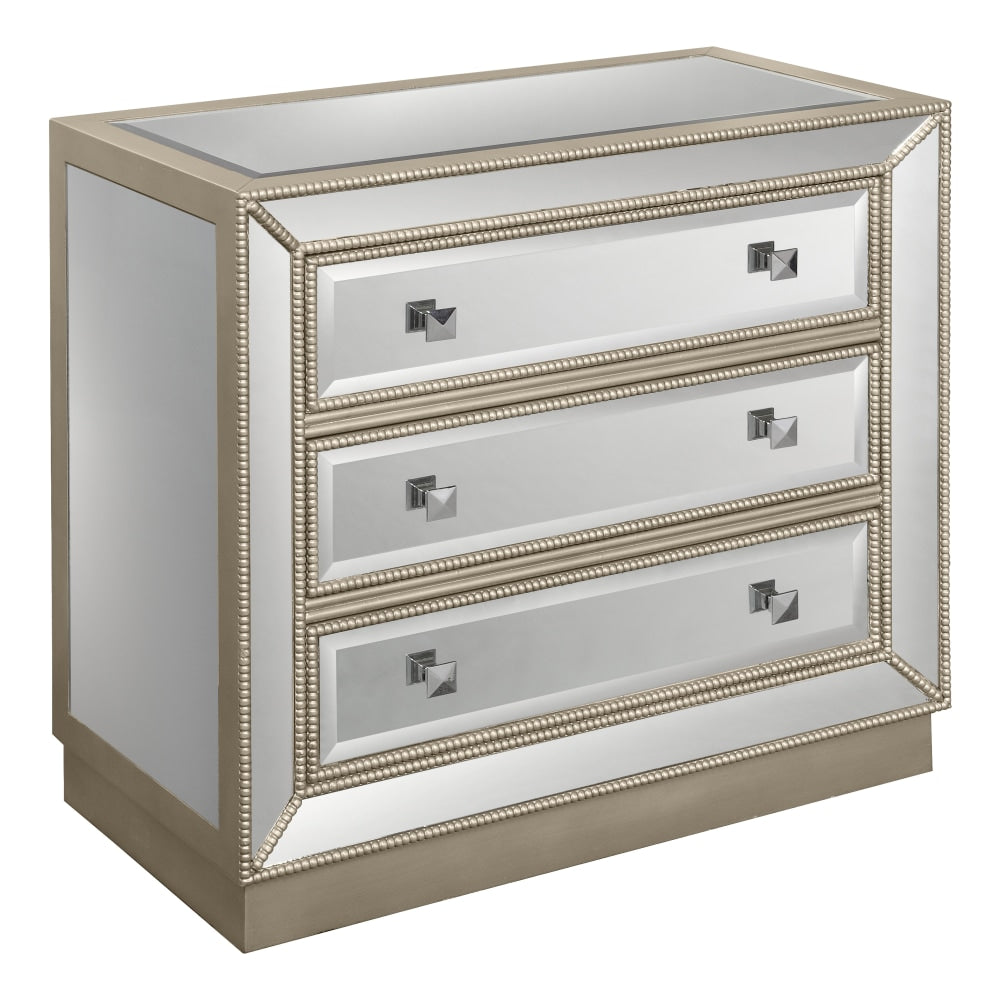 Coast to Coast Mirrored 3-Drawer Chest, 30inH x 32inW x 16inD, Champagne/Mirror