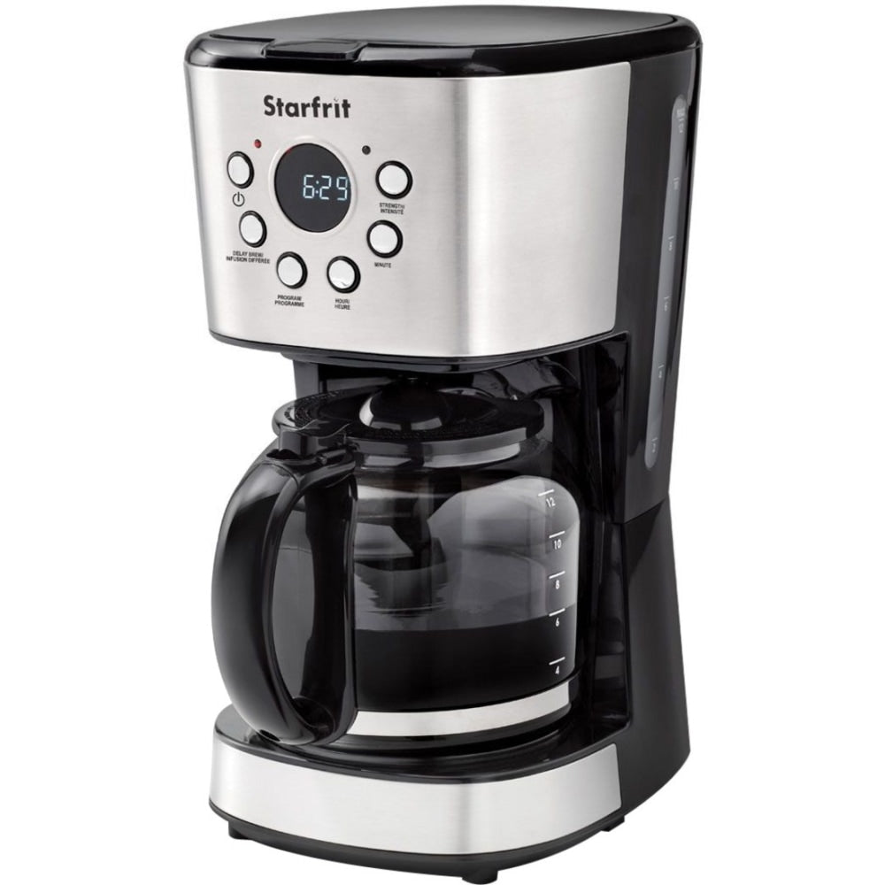 Starfrit 12-Cup Drip Coffee Maker - Programmable - 900 W - 1.90 quart - 12 Cup(s) - Multi-serve - Timer - Black, Stainless Steel - Glass Body