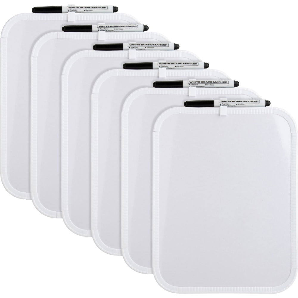 Lorell Personal Dry-Erase Whiteboards, 11in x 8 1/2in, Plastic Frame With White Finish, Pack Of 6