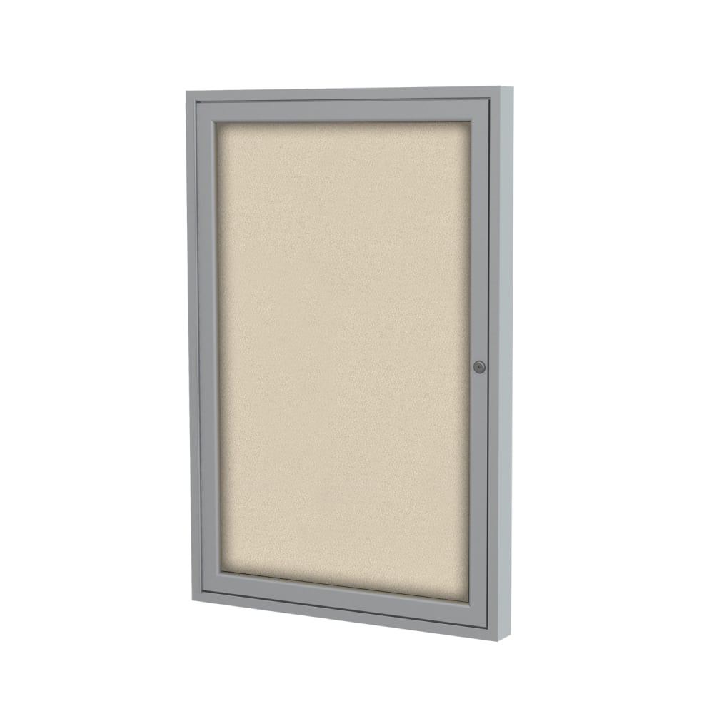 Ghent Traditional Enclosed 1-Door Fabric Bulletin Board, 24in x 18in, Beige, Satin Aluminum Frame
