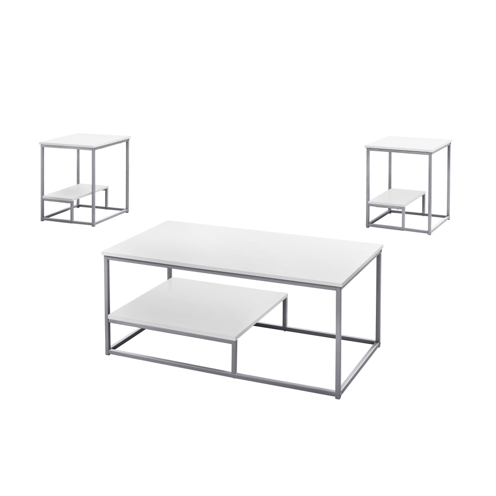 Monarch Specialties Coffee Table With Two 18inW Square End Tables, White/Silver