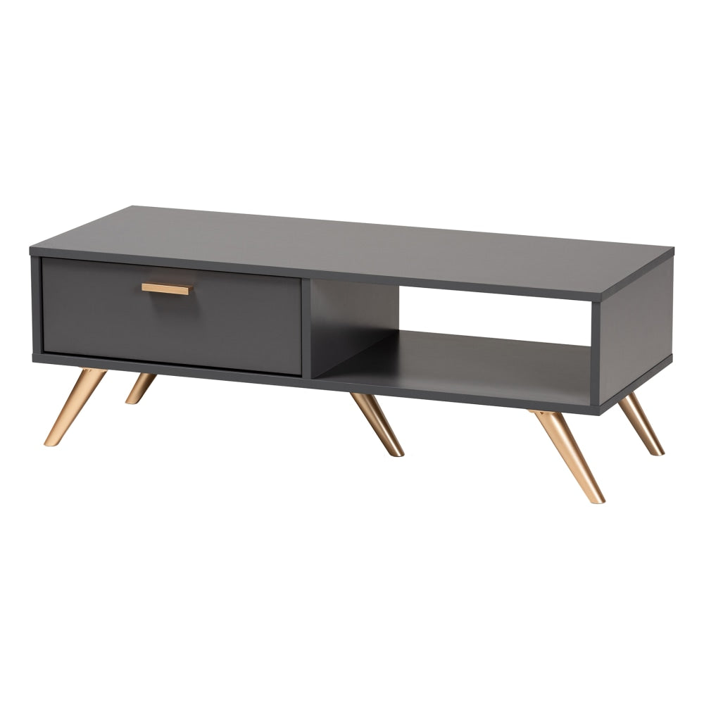 Baxton Studio Kelson Coffee Table, 13-3/4inH x 39-7/16inW x 15-3/4inD, Dark Gray/Gold