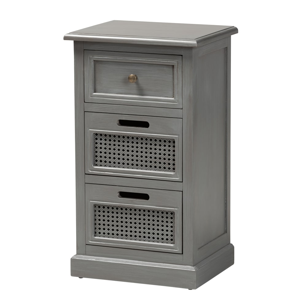 Baxton Studio Sheldon 3-Drawer Wood End Table, 27-9/16in x 15-11/16in x 12-9/16in, Gray