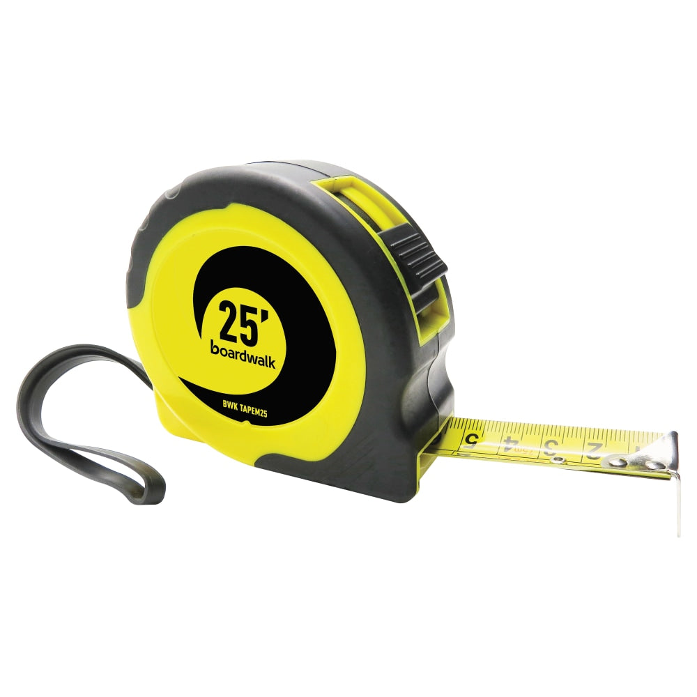 Boardwalk Easy-Grip Tape Measure, 25ft, Black/Yellow