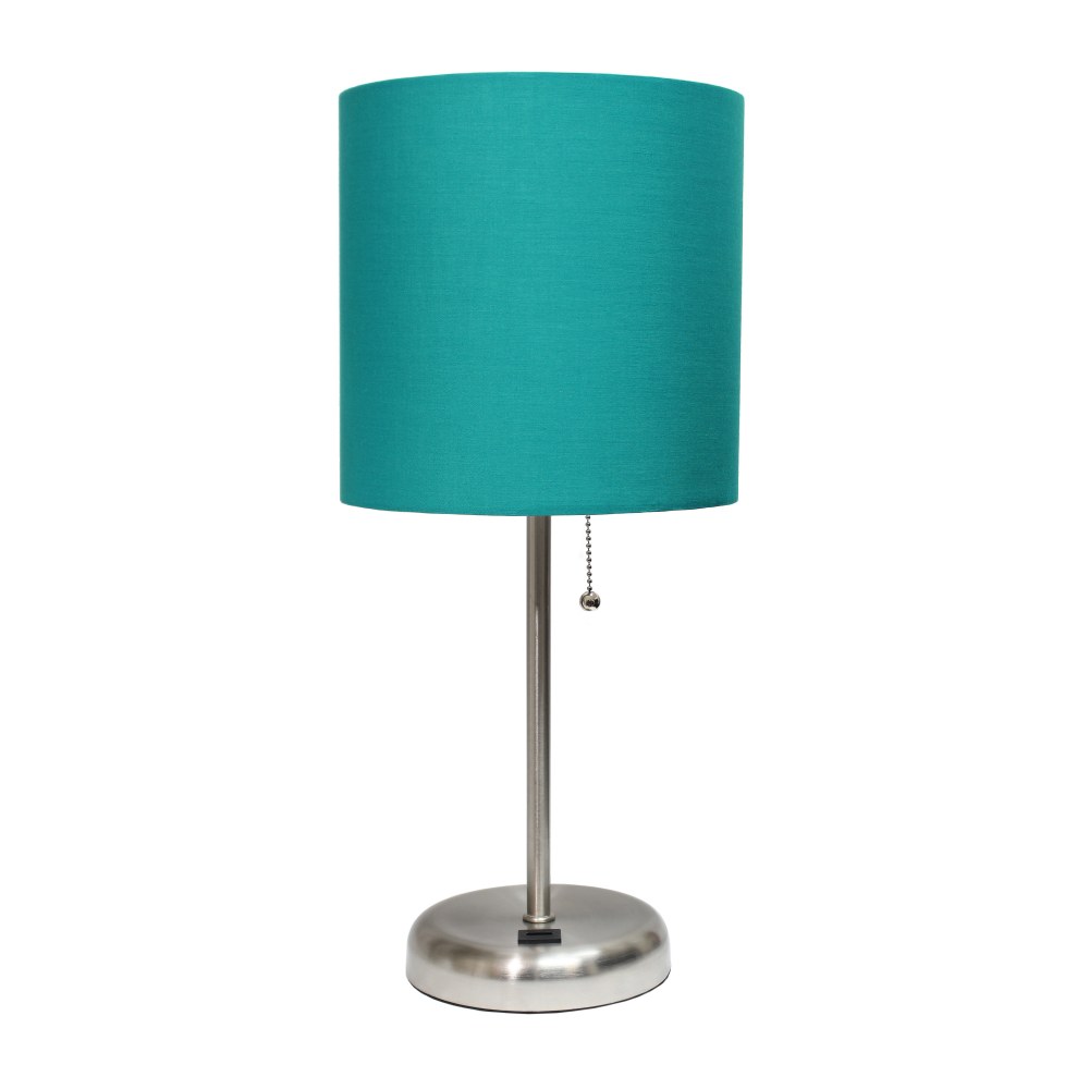 LimeLights Stick Lamp with USB port, 19-1/2inH, Teal Shade/Brushed Steel Base