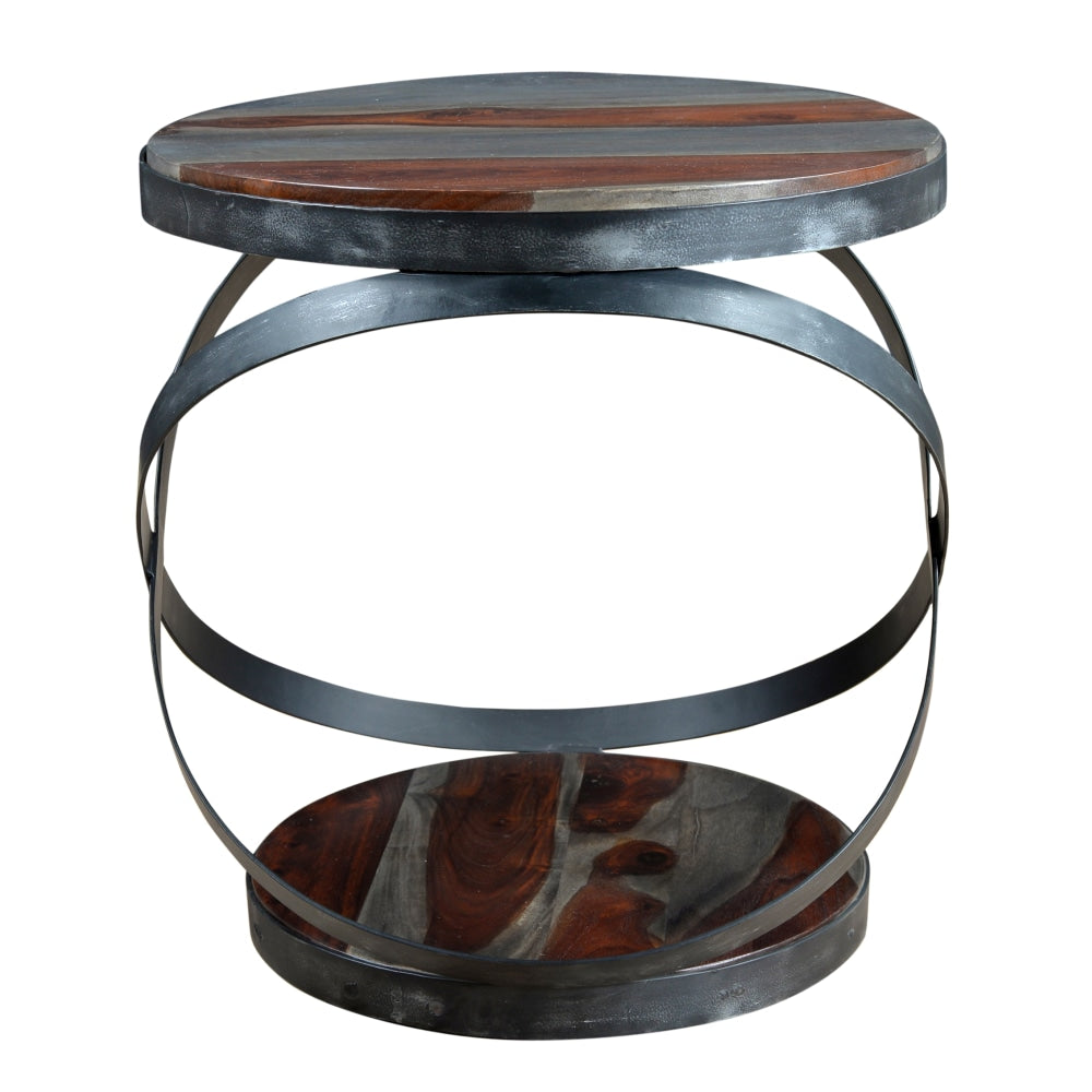 Coast to Coast Round Accent Table, Brown/Gunmetal