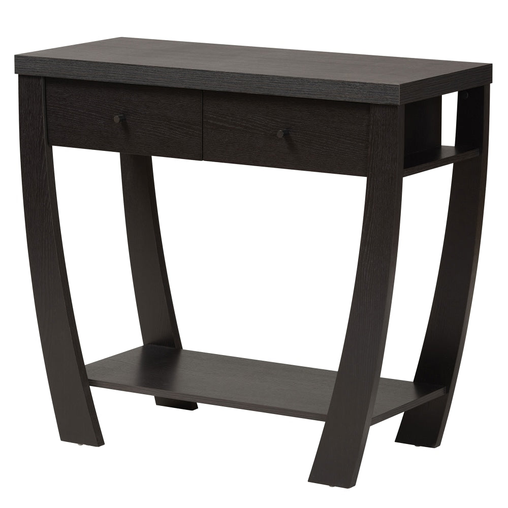 Baxton Studio Capote 2-Drawer Console Table, 31-3/4inH x 35-7/16inW x 15-3/8inD, Dark Brown