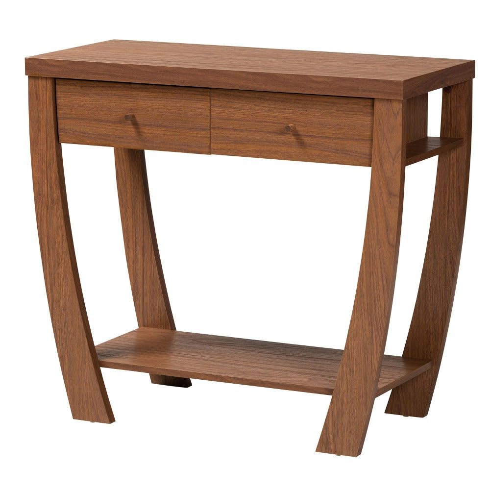 Baxton Studio Capote 2-Drawer Console Table, 31-3/4inH x 35-7/16inW x 15-3/8inD, Walnut Brown