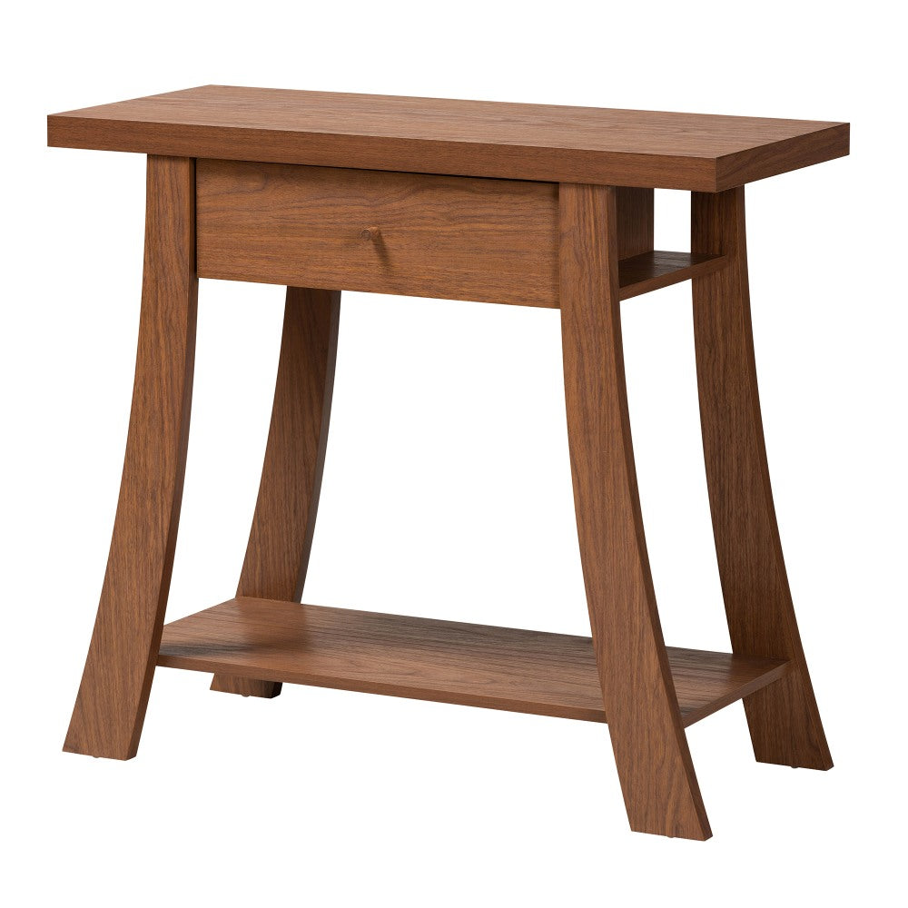 Baxton Studio Herman 1-Drawer Console Table, 31-3/4inH x 35-7/16inW x 15-3/8inD, Walnut Brown