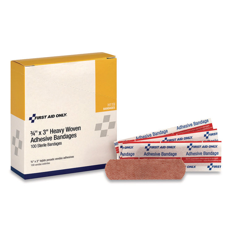 Heavy Woven Adhesive Bandages, Strip, 0.75 X 3, 100/box