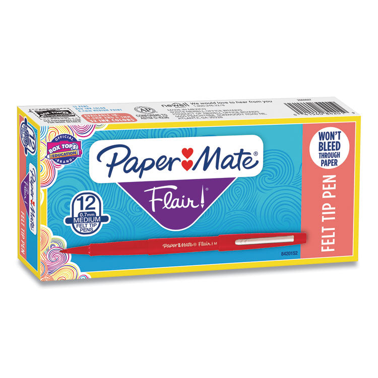 Point Guard Flair Felt Tip Porous Point Pen, Stick, Medium 0.7 Mm, Red Ink, Red Barrel, Dozen