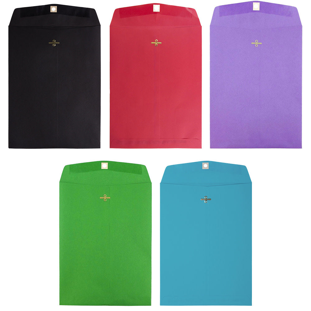 JAM Paper Open-End 9in x 12in Catalog Envelopes, Clasp Closure, Assorted, Pack Of 50 Envelopes