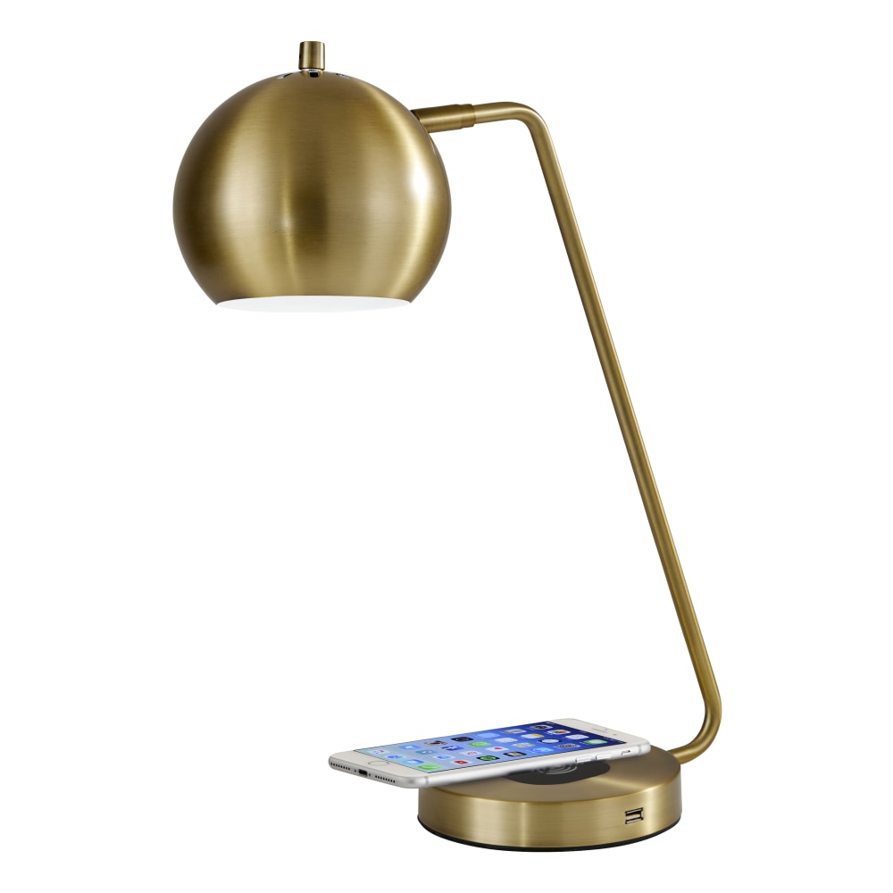 Adesso Emerson AdessoCharge Desk Lamp, 18inH, Brass Shade/Brass Base