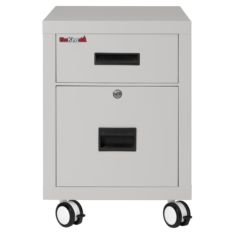 FireKing 18inW Vertical 2-Drawer Mobile 30-Minute Fire Rated Locking Fireproof File Cabinet, Metal, Platinum, White Glove Delivery