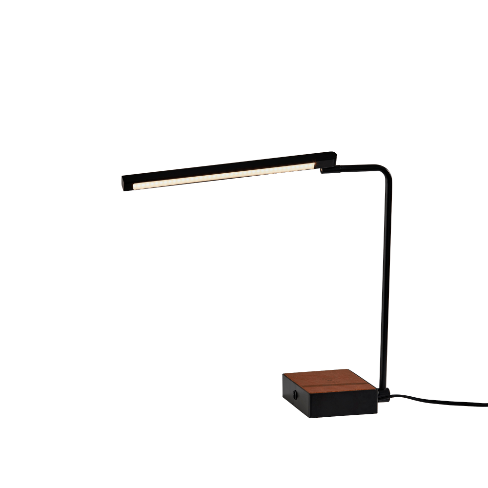 Adesso Sawyer AdessoCharge LED Adjustable Desk Lamp, 24-1/2inH, Black/Camel Brown