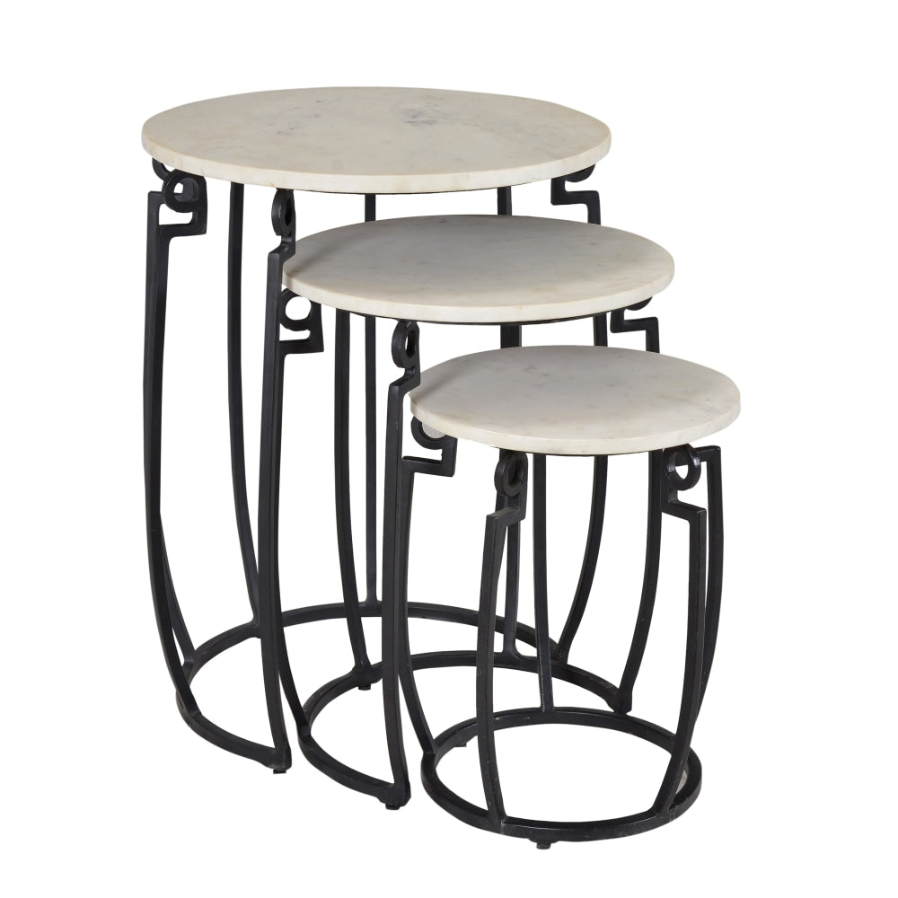 Coast to Coast Round Marble Nesting Tables, White, Set Of 3 Tables