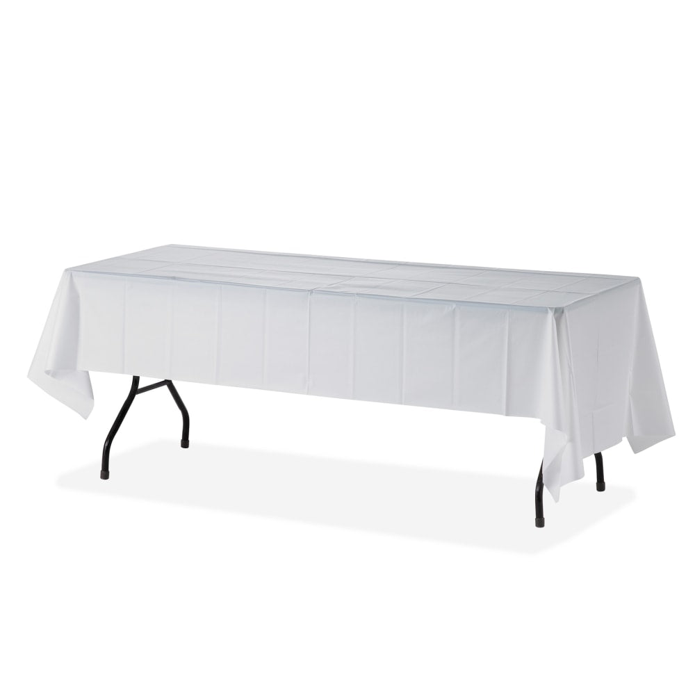 Genuine Joe Plastic Rectangular Table Covers - 108in Length x 54in Width - Plastic - White - 24 / Carton