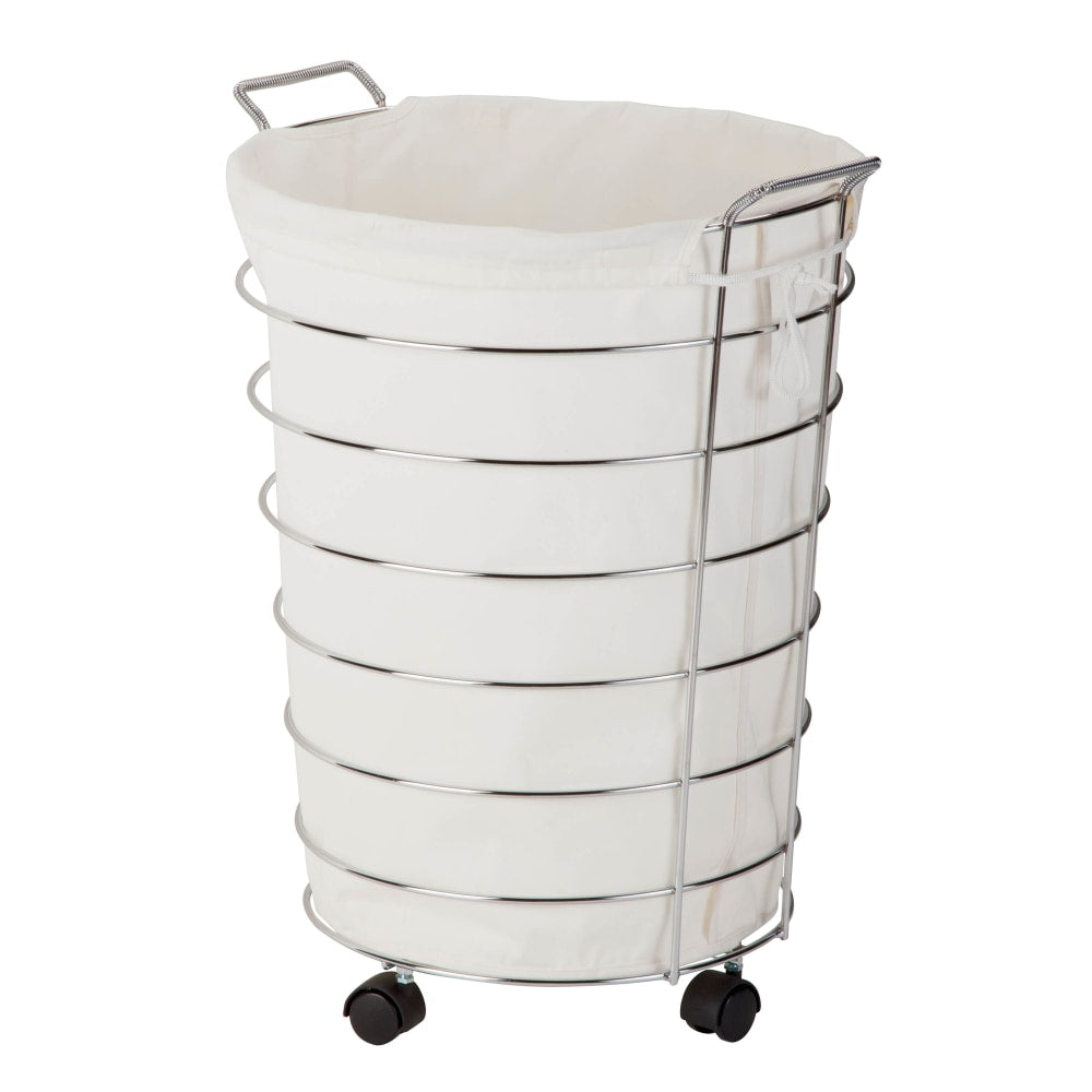 Honey-Can-Do Rolling Laundry Hamper, 25in, Chrome/Natural