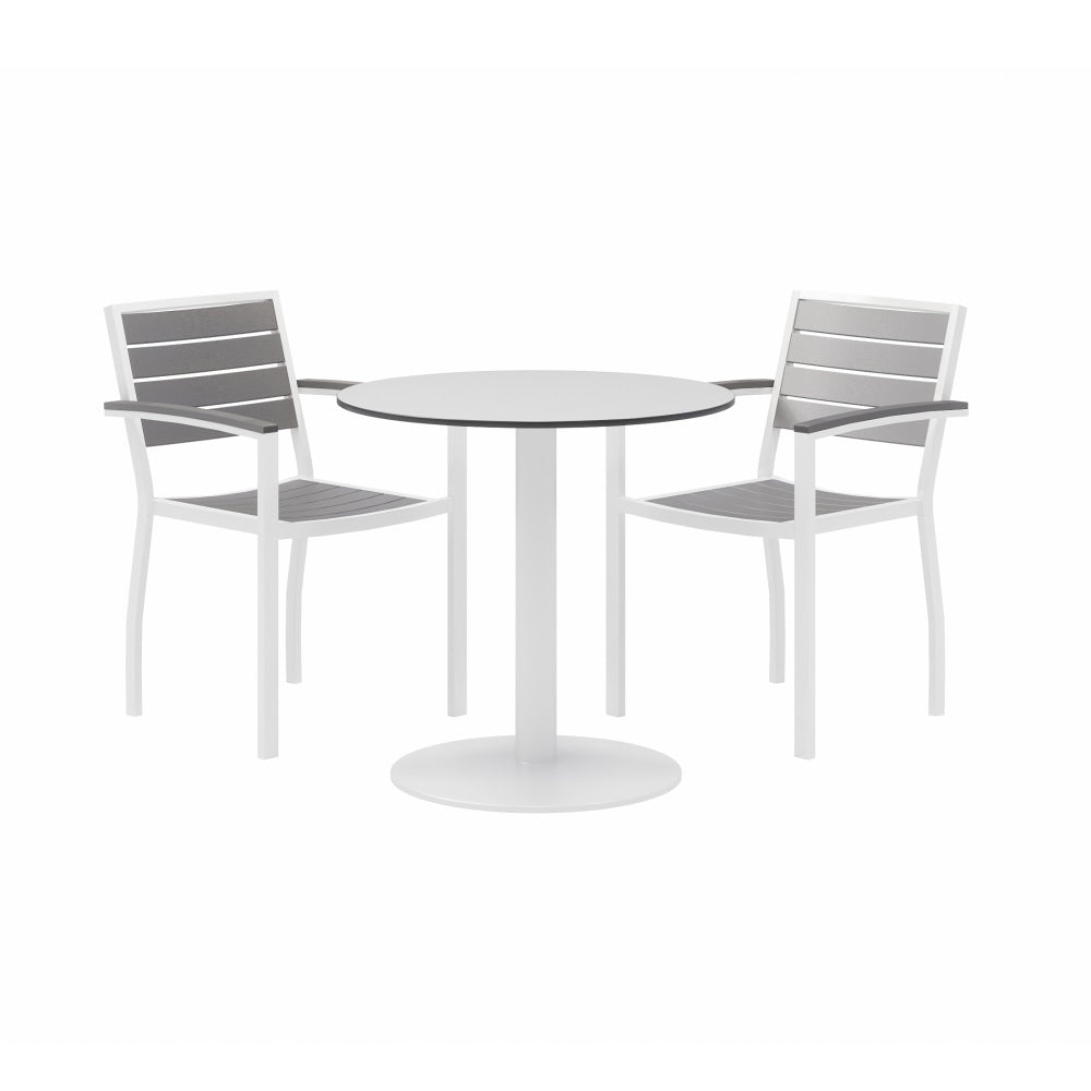 KFI Studios Eveleen 3-Piece Outdoor Patio Set, 33-13/16inH x 36inW x 36inD, White Table, Black Chairs