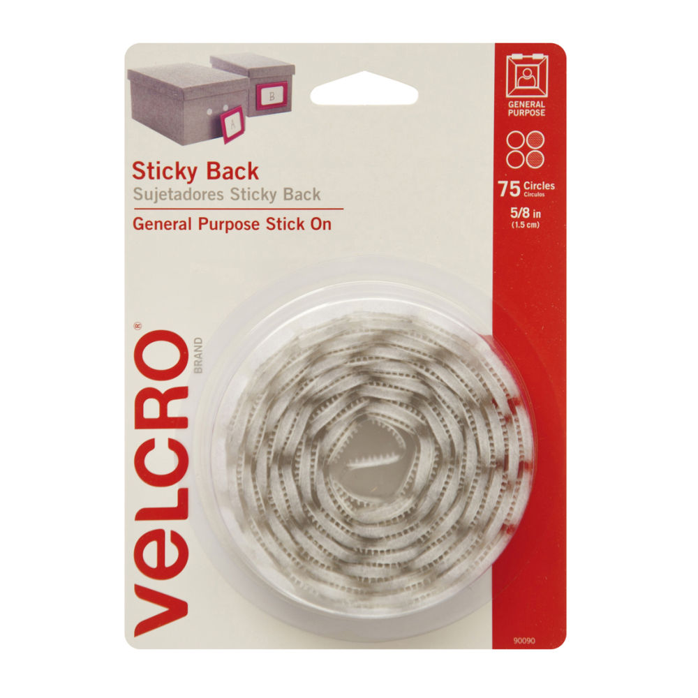 VELCRO Brand STICKY BACK Fasteners, Coins, 5/8in, White, Pack Of 75