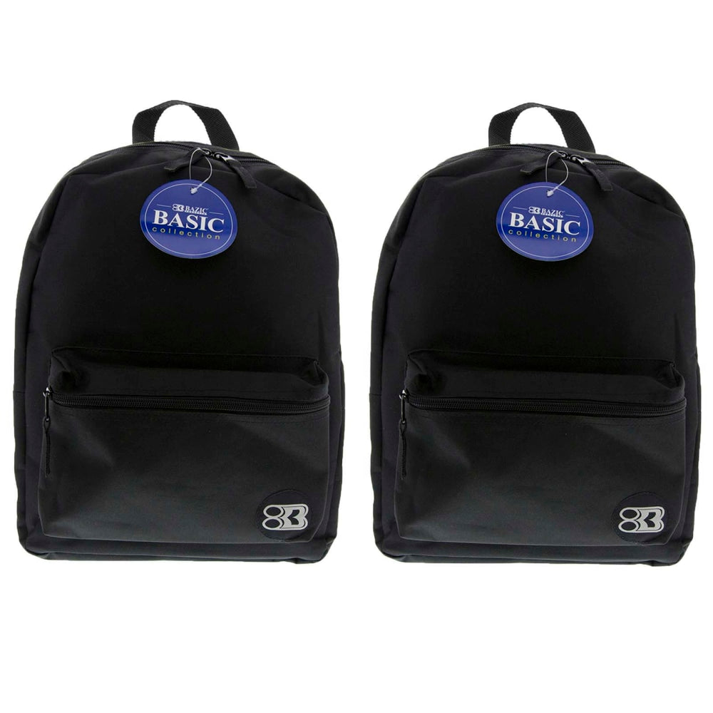 BAZIC Products 16in Basic Backpacks, Black, Pack Of 2 Backpacks