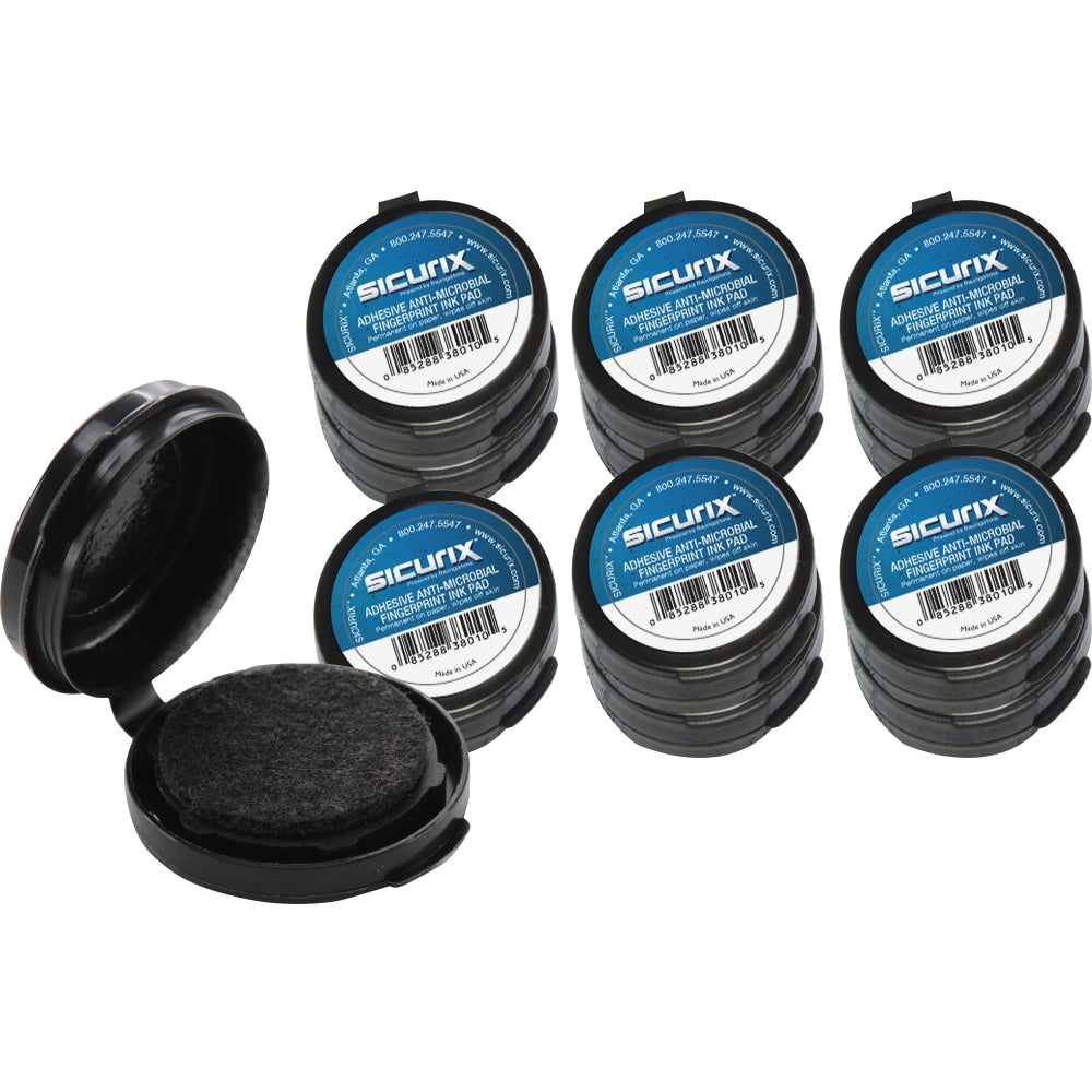 SICURIX Adhesive Fingerprint Ink Pads - 12 / Carton - 0.5in Height x 1.5in Width x 1.5in Depth - Black Ink - Black