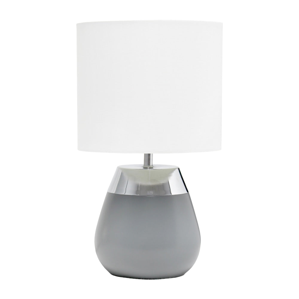 Simple Designs 2-Toned Touch Table Lamp, 14inH, White Shade/Chrome and Gray Base