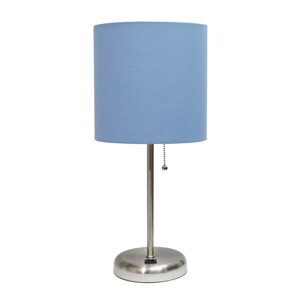 LimeLights Stick Lamp With USB Port, 19-1/2inH, Blue Shade/Brushed Steel Base