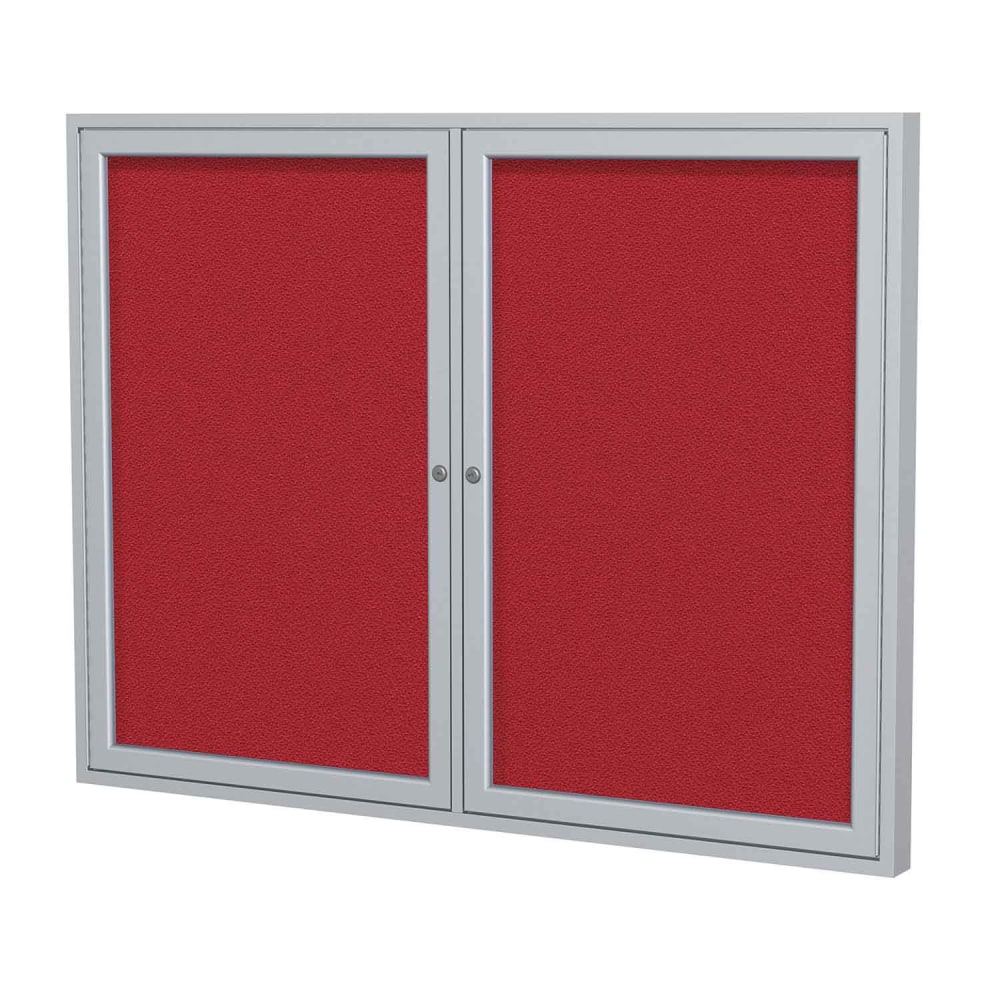 Ghent Traditional Enclosed 2-Door Fabric Bulletin Board, 36in x 60in, Red, Satin Aluminum Frame