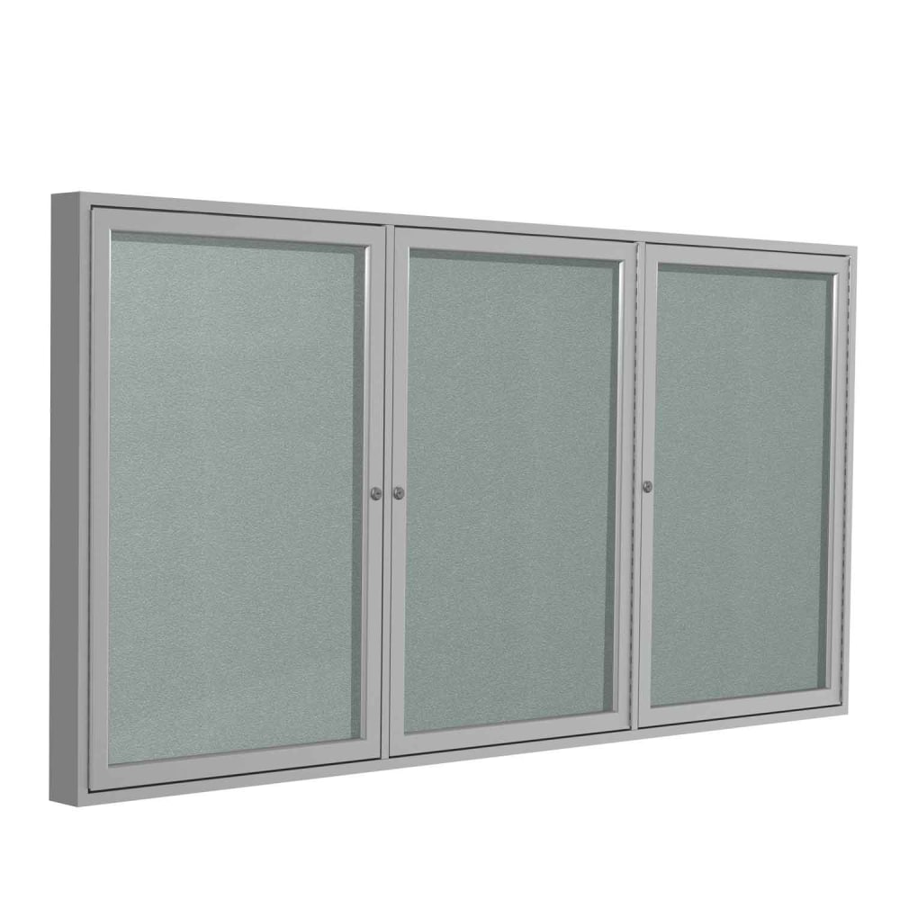 Ghent Traditional 3-Door Outdoor Enclosed Vinyl Bulletin Board, 48in x 96in, Silver, Satin Aluminum Frame
