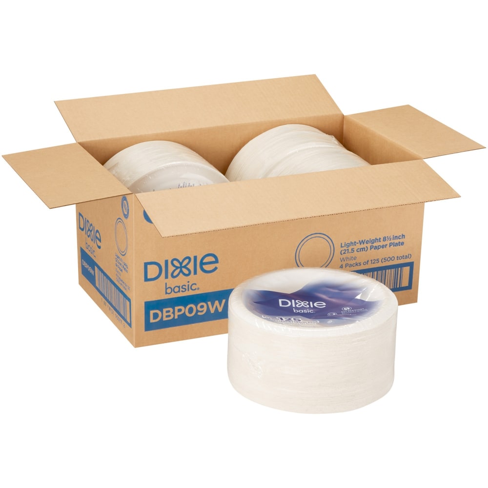 Dixie Basic 8-1/2in Lightweight Paper Plates by GP Pro - 125 / Pack - Microwave Safe - White - Paper Body - 4 / Carton