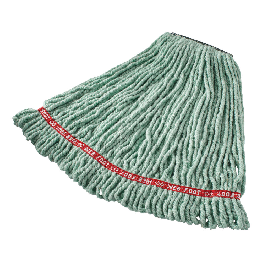 Rubbermaid Web Foot Shrinkless Cotton Wet Mop Heads, 20 Oz, Green, Pack Of 6 Heads