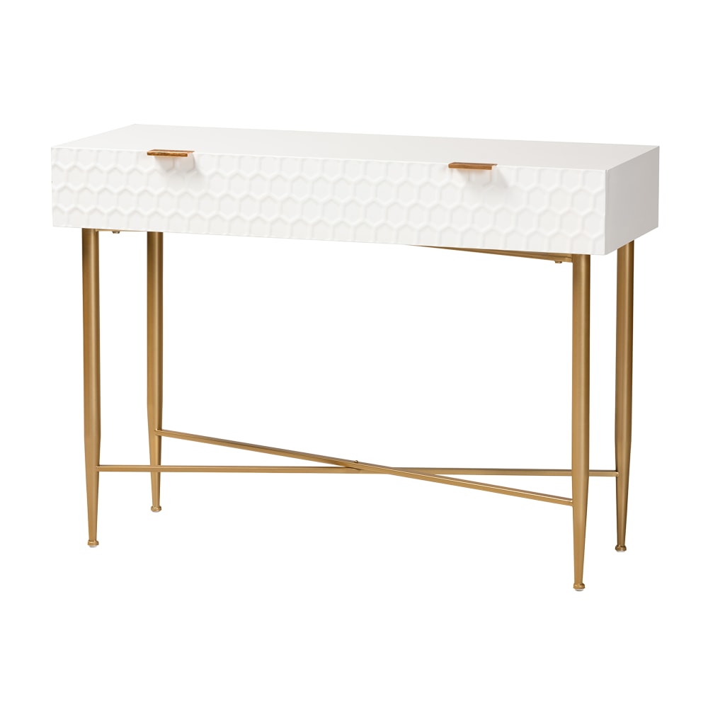 Baxton Studio Galia 1-Drawer Console Table, 29-15/16inH x 41-3/4inW x 15inD, White/Gold