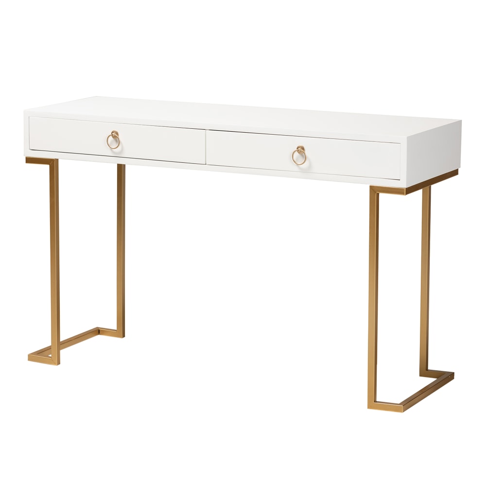 Baxton Studio Beagan 2-Drawer Console Table, 29-1/2inH x 47-1/4inW x 15-3/4inD, White/Gold