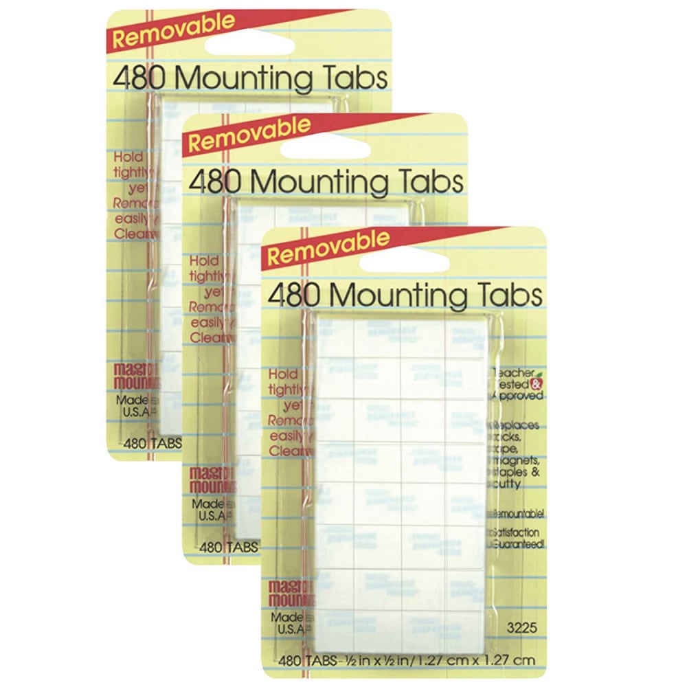 Miller Studio Removable Magic Mounts, Tabs, 1/2in x 1/2in, White, 480 Tabs Per Pack, Set Of 3 Packs