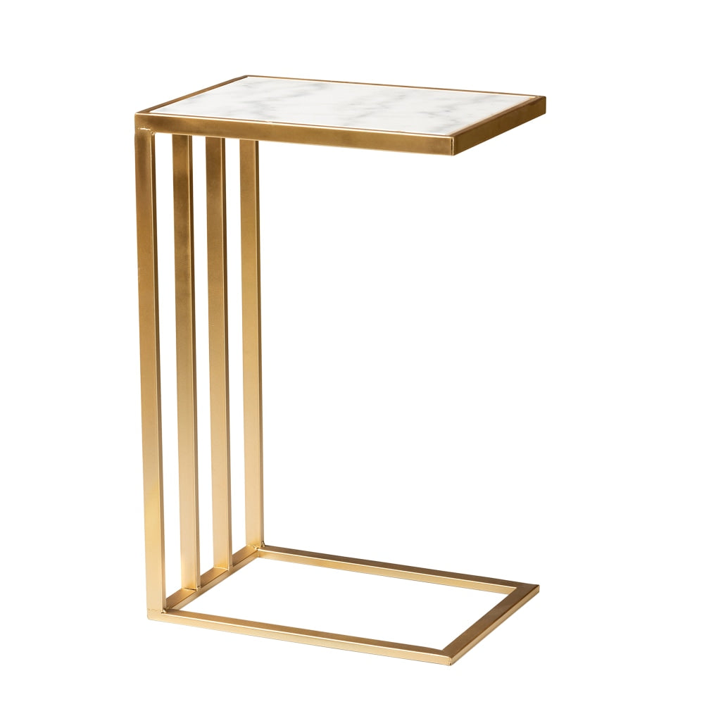Baxton Studio Parkin C-Shaped End Table With Marble Tabletop, 22-5/16inH x 14-1/4inW x 9-15/16inD, Gold