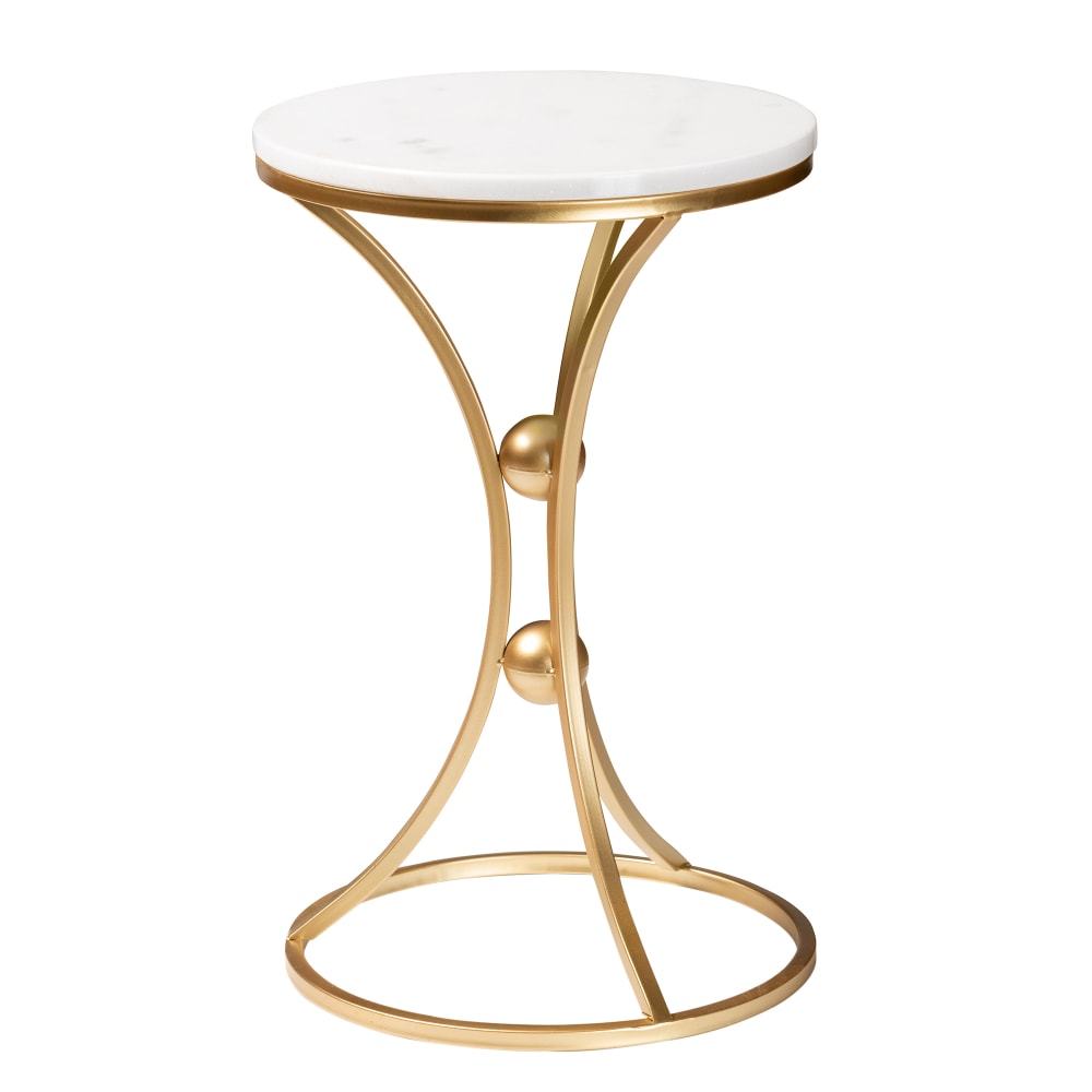 Baxton Studio Tarmon End Table With Marble Tabletop, 22inH x 14inW x 14inD, Gold