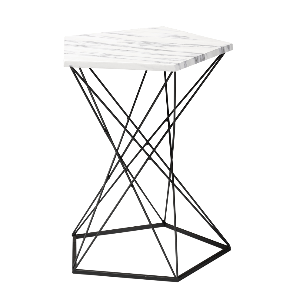 Baxton Studio Oberon End Table With Faux Marble Tabletop, 20-3/4inH x 16-1/2inW x 15-3/4inD, Black